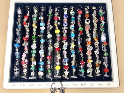 Willabee and Ward 12-Month Holiday Charm Bracelets Set W/Case & June Earrings