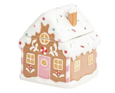 10 STRAWBERRY STREET Gingerbread House Cookie Jar Ceramic Holiday Canister Christmas Candy Kitchen