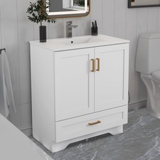 30" Bathroom Vanity with Ceramic Undermount Sink - Freestanding 2-Door
