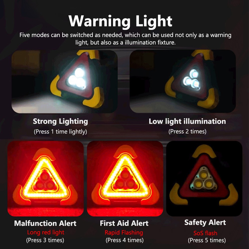Multifunctional Car Emergency Triangular Roadside Warning Light Solar Warning