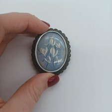 Antique Thomas L Mott Millefiori Floral Brooch Marked TLM Sterling England