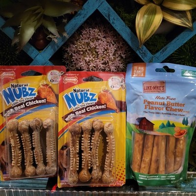 3x Nylabone Natural Nubz Small Dog Bones Chews Chicken Luke Mike's Peanut Butter