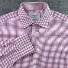 Charles Tyrwhitt Dress Shirt 16 34 Slim Fit Pink Check Point Collar Cotton