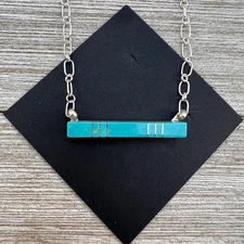 Blue Kingman Turquoise Bar Necklace 4, Zuni MaDerral Kallestewa sterling silver