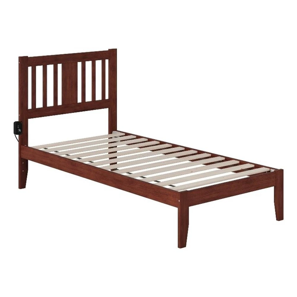 Cama de madera maciza de doble husillo AFI Tahoe con cargador USB en nogal Foto 3 de 4