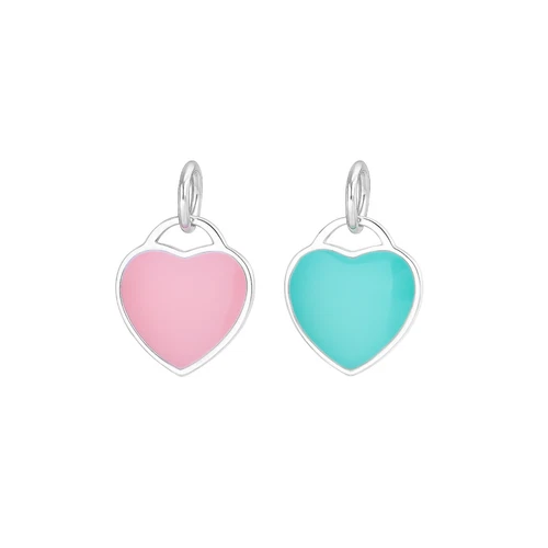 Sterling Silver Pink Turquoise One Side Glazed Love Heart Pendant Charm