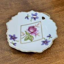 Lefton China Hand Painted Rose Violet Scalloped Trinket Dish Plate Japan #792