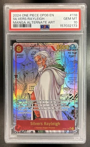 2024 One Piece Silvers Rayleigh Secret Rare Manga Alt Art #OP08-118 PSA 10
