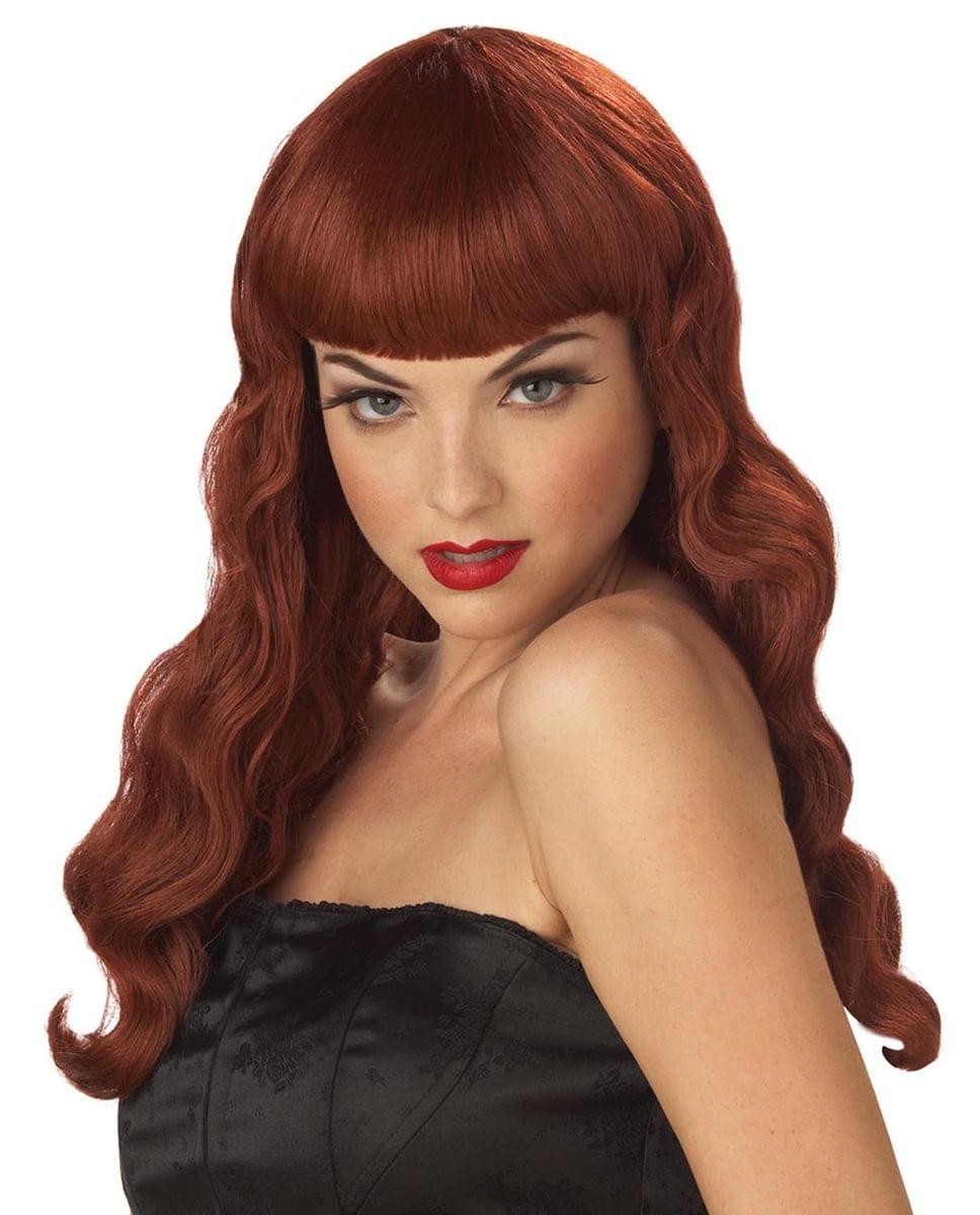 Peluca Larga De Disfraz De Chica Pin Up Rojo Castaño Talla Única Para Adultos