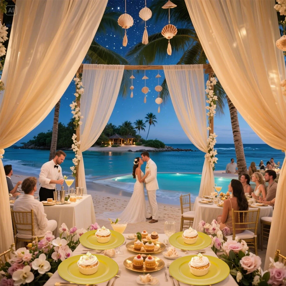 12pcs Gold Charger Plates,13inch Plastic Round Beaded Plates Decorative Dinne... - Image 2 of 4