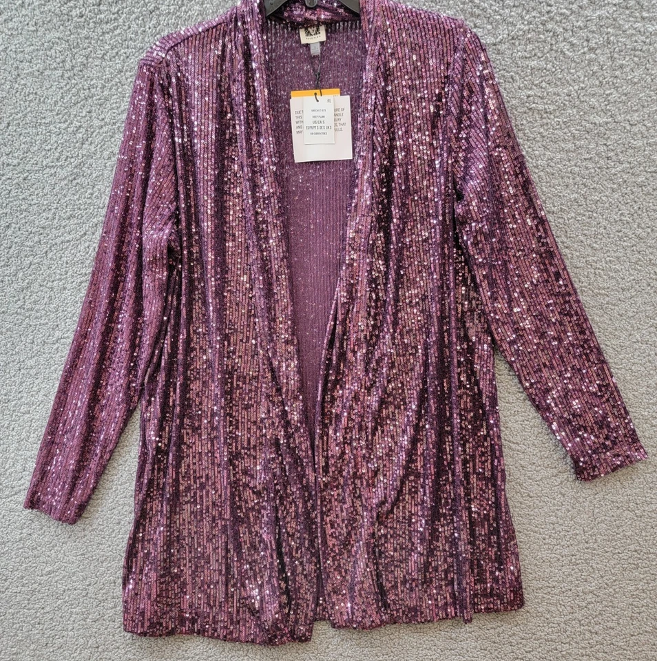 Anne Klein Sequin Embellished Open-Front Jacket Women's S Deep Plum Long Sleeve - Image 2 of 4