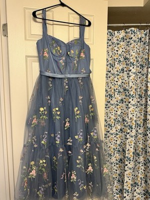 grey blue long prom dress with embroidery Blue/Grey Delicate Beaded Long Tulle Elegant Ball Gown Evening Dress F   Denver Dresses