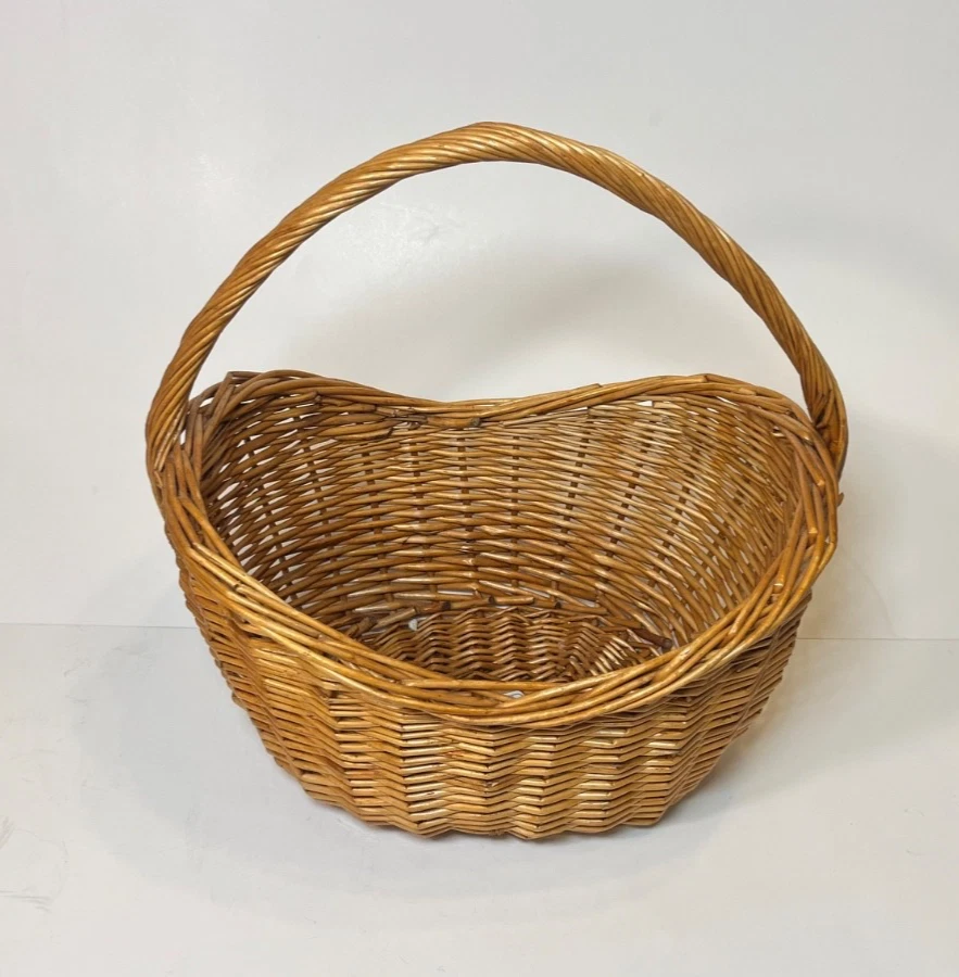 "Cesta de mimbre ovalada 13 x 13 x 9,5"" tejido natural mango marrón claro regalo vintage" Foto 2 de 4