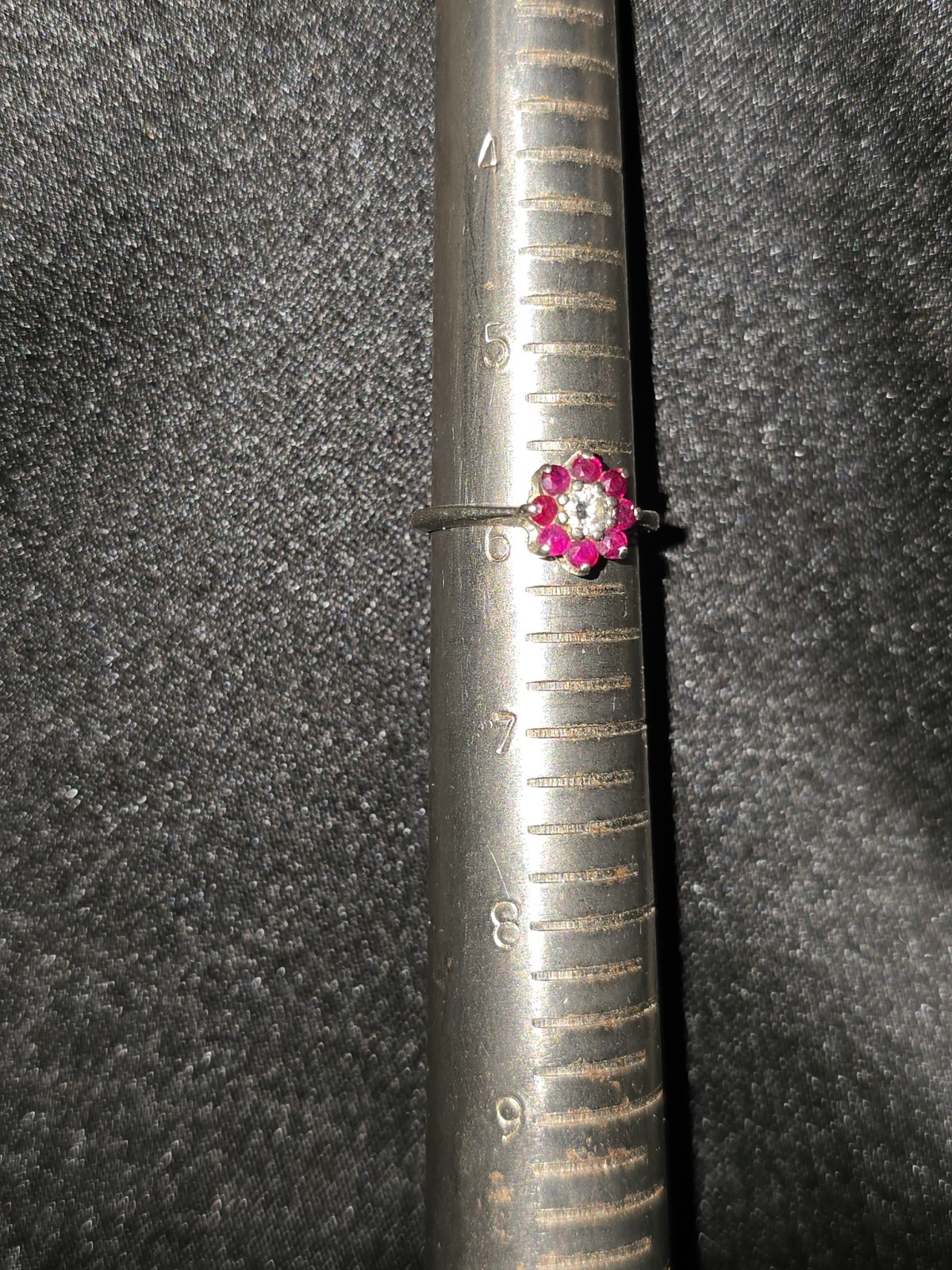 14 Kt Solid White Gold Ruby & Diamond Halo Ring S… - image 3