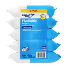 Equate Flushable Wet Wipes, Fresh Scent, 240 Wipes (5 Pack), Compare to Cottonel