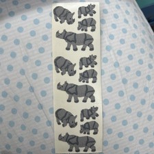 Vintage Sandylion Fuzzy Flocked Sticker Sheet Strip 3 Modules Rhinos Rhinoceros