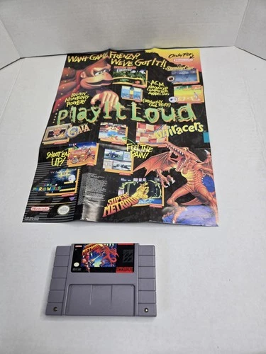 Super Metroid Nintendo SNES 1994 Vintage Game Cartridge + Power Club Poster