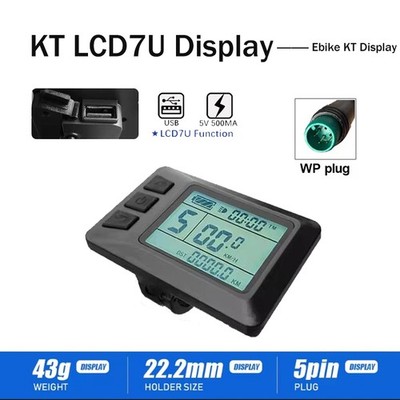 KT-LCD7U Ebike LCD Display Power Speed Meter 5Pin Waterproof Plug 24V 36V 48V