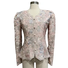 Nah Nah Jonathan Tait Jacket 8 Floral Lace Blazer Cottage Granny Pastel Pearl 
