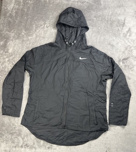 Nike Windbreaker Jacket Women’s XL Black Full Zip Reflective Hoodie Running