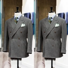 Formal Men Suits Tweed Herringbone Tuxedo Wedding Winter Business Blazers Pant