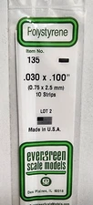 .030" x .100" x 14" --  10 Styrene Strips Evergreen Scale Models Plastic 135