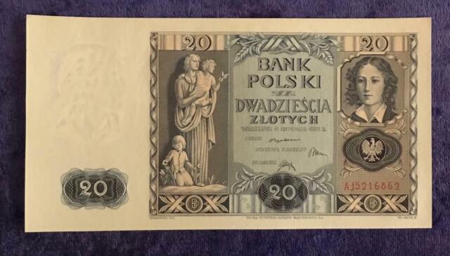 POLAND POLSKI 20 ZLOTYCH 1936 BANKNOTE VERY CLEAN (169)