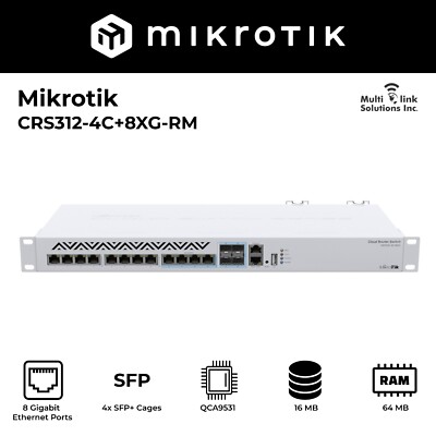 MikroTik 12-Port 10G Switch with Dual Power Supply CRS312-4C+8XG-RM