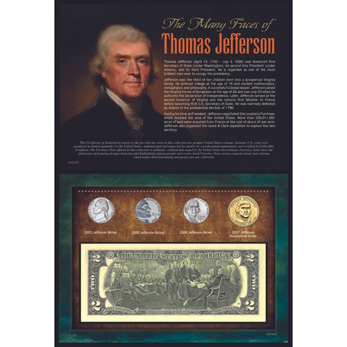 NEW American Coin Treasures Many Faces of Thomas Jefferson Coin & Currency 12414