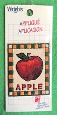 1 Embroidered Red Apple Iron-On Patch Applique Wright's 2" x 2-1/2" Vintage New