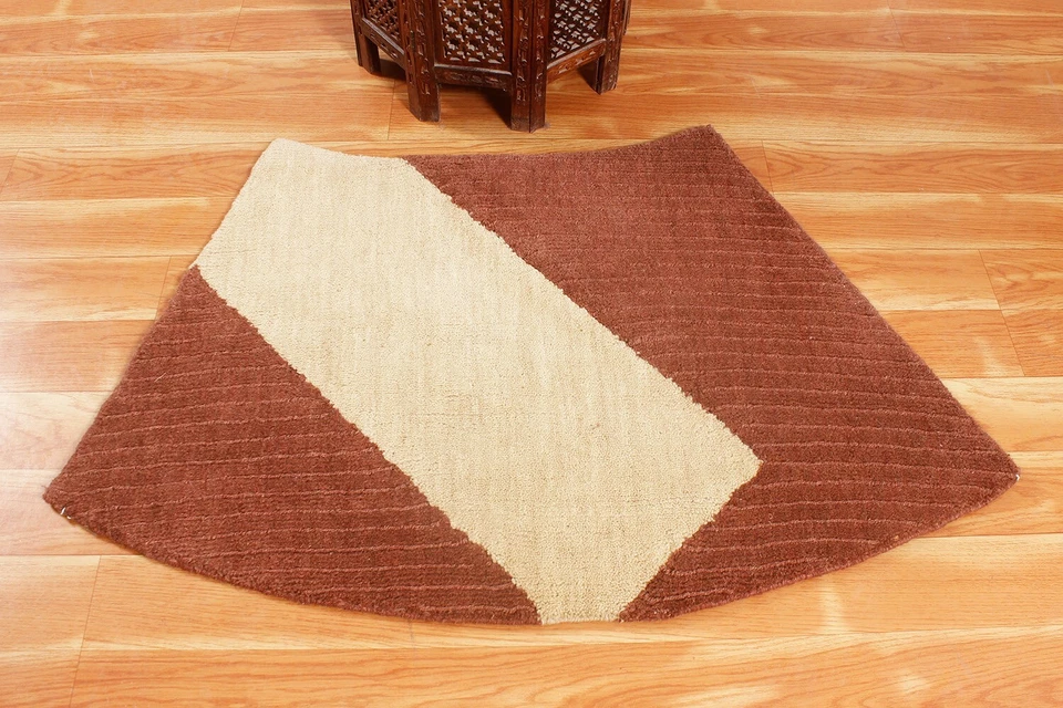 Brown Hand Loom Modern Small Carpet Living Room Natural Wool Area Rug 2x3 ft - Image 3 of 4