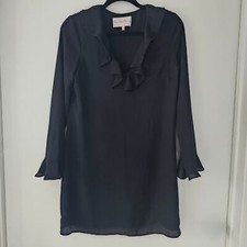Charles Henry Women's Chiffon Ruffed Long Sleeve Mini Shift Dress SzXS Black LBD