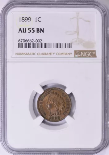 1899  -  INDIAN  HEAD  CENT  -  NGC  AU 55