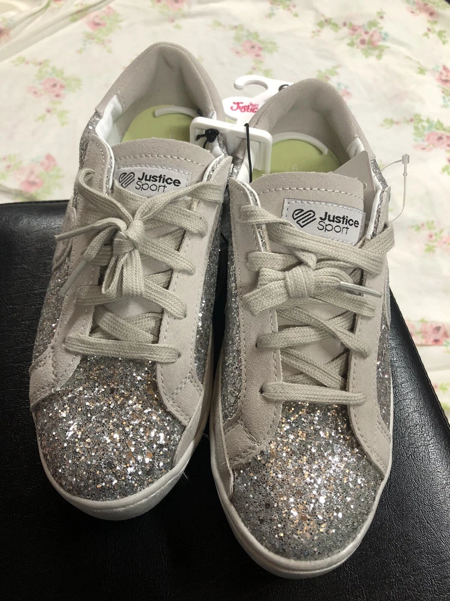 NWT Justice Girls sneakers size 6 Shoes Silver Glitter Youth Shoes