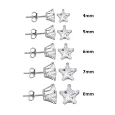 14K WHITE GOLD OVER 925 STERLING SILVER STAR SHAPE STUD EARRINGS  AAAA CZ STONES
