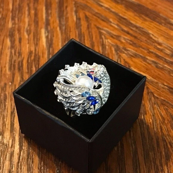 Attractive Swan Design 45.79 TCW Pearl & Lab-Created Multicolor Gemstone Ring - Image 2 of 4