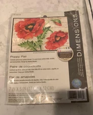 BRAND NEW/SEALED COUNTED CROSS-STITCH KIT-DIMENSIONS POPPY PAIR 7in x 5in.