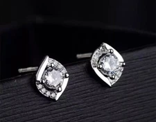 Round Cut Simulated Diamond Stunning Fancy Stud Earring In 14K White Gold Plated