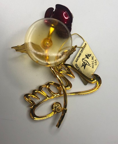 KG & C, Inc 24K Gold Plated Austrian Crystal Red Rose With Mom - Picture 3 of 5