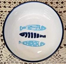 Signature Blue & Aqua Ceramic Fish Design Cat Food Bowl 5"