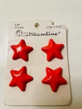 Streamline Sewing Buttons  4 Red Stars New on Card Old Stock 1960's