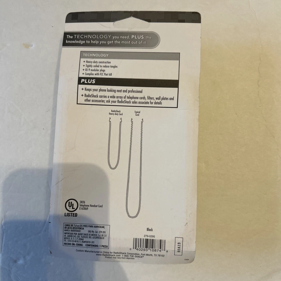 Radio Shack 25 Foot Heavy duty handset cord Black Phone Telephone NOS - Image 3 of 4