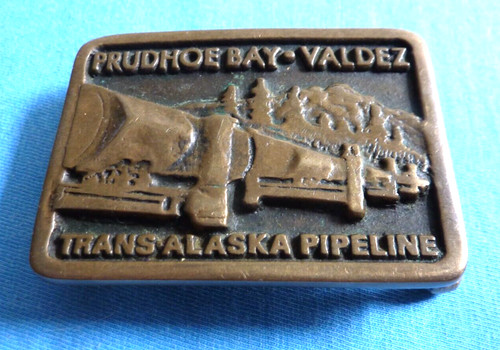  PRUDHOE BAY VALDEZ TRANS ALASKA PIPELINE BELT BUCKLE OILFIELD PATCH