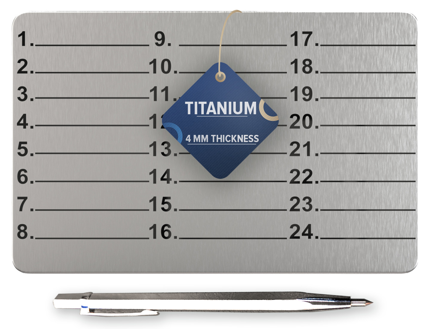 Crypto Seed Storage Lazer Engraved Cold Titanium Metal Plates with Manuel Pen