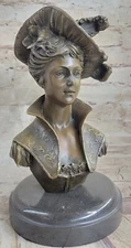 Solid Bronze Sculpture Spelter Art Deco Bust Classy Girl Statues Figure Artwork