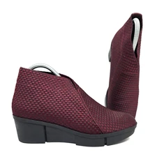 Toni Pons Spain Red Wine Ankle Boots Dobby Weave Wedge Heel Booties Women's 8/39