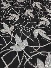 Fabric By The Yard Black Spandex Silver Glitter Leaves Stretch Fabric For Dress