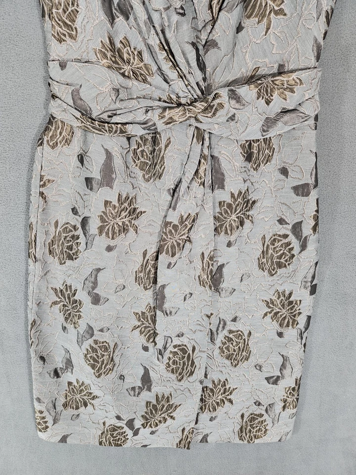 armani collection vneck floral dress Size 10 Silver Sleeveless Faux Wrap Formal Foto 4 de 4