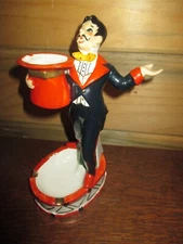 MID-CENTURY Vintage GENTLEMAN w/TOP HAT Match Holder & Table ASHTRAY - 1950's