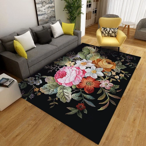 Alfombra de terciopelo floral 3D vintage alfombra de piso para sala de estar dormitorio antideslizante lavable - Imagen 19 de 22